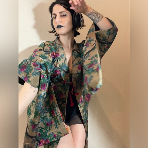 Floral gauze semi transparent sha silk vintage kimono Haori coat robe usomono - Picture 3 of 10